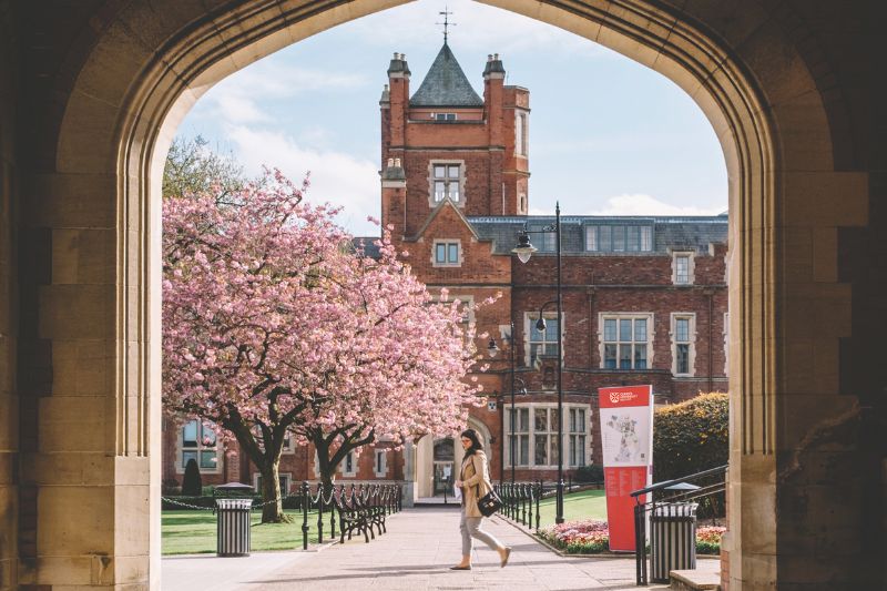 View of the quad at Queen's as seen through an archway